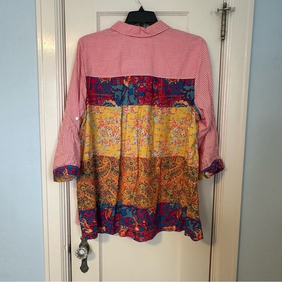 Intro Peach & White Striped Button-Up 3/4 Roll Tab Sleeve Boho Size 3X - Picture 5 of 16